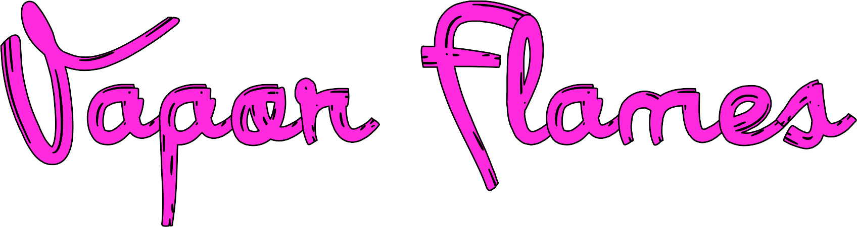 "Vapor Flames" text in pink stylized font on black background.
