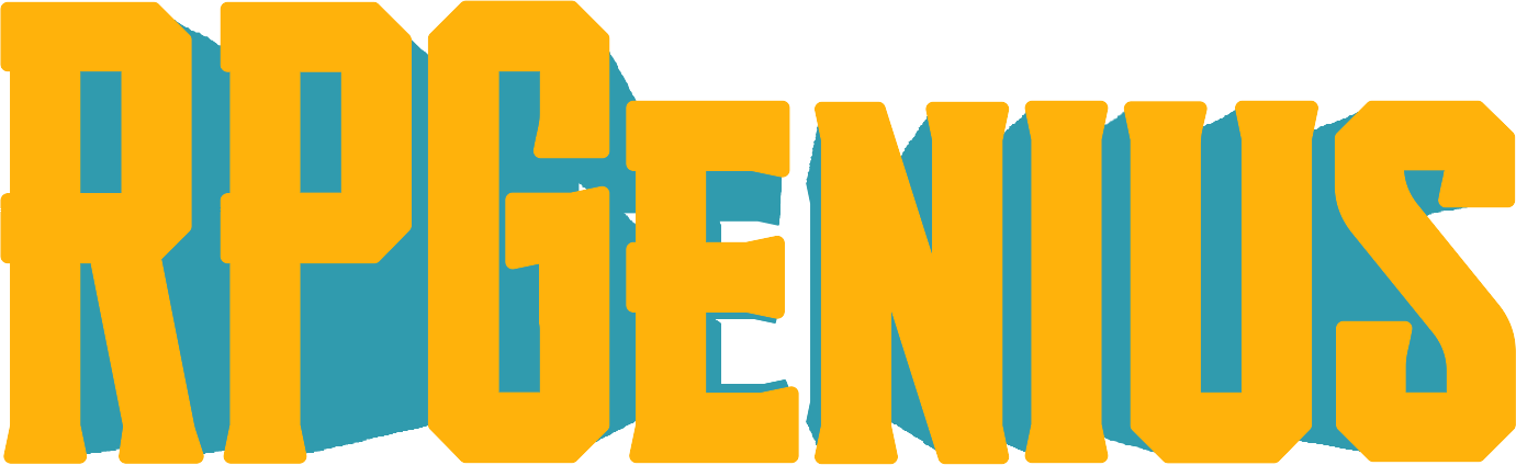 "RPGenius" in bold yellow letters with blue shadows