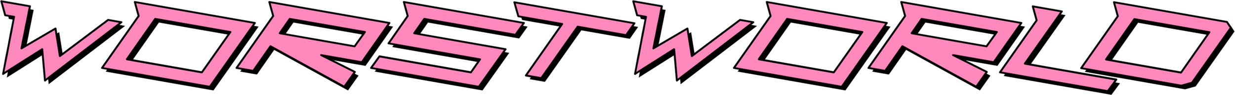 The word "WORSTWORLD" in bold, angular, pink lettering on a black background.