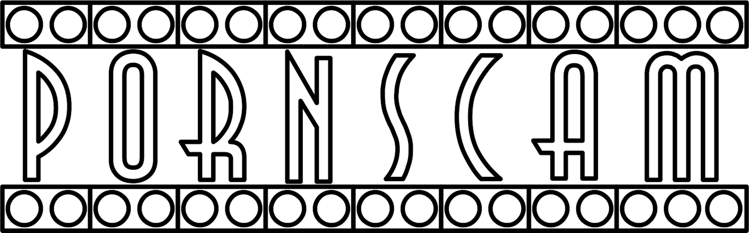 Stylized text spelling "PORNSCAM" with decorative circular patterns.