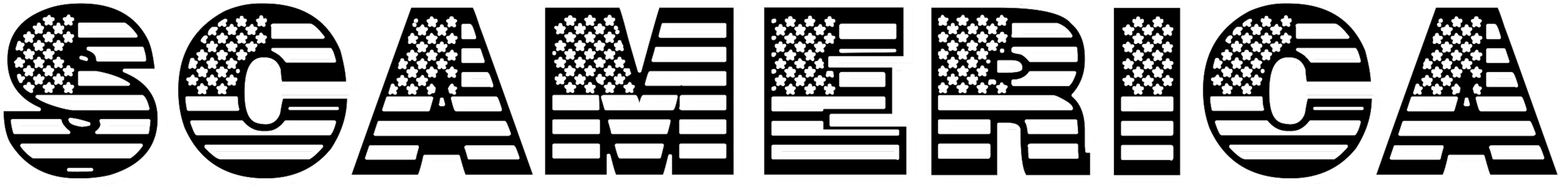 "SCAMERICA" text with American flag pattern