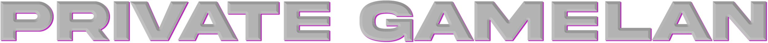 "Private Gamelan" text in 3D style with gray and purple colors