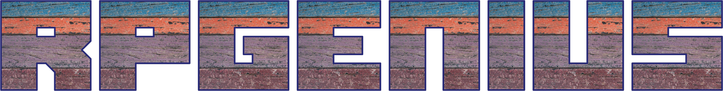 Text "RPGenesis" with a colorful textured overlay in shades of blue, orange, purple, and red.