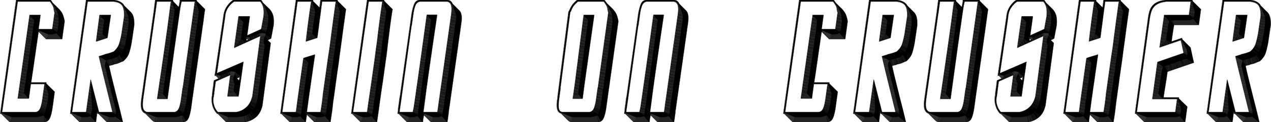 "CRUSHIN ON CRUSHER" text in bold, stylized font with black outlines and shadow effects.