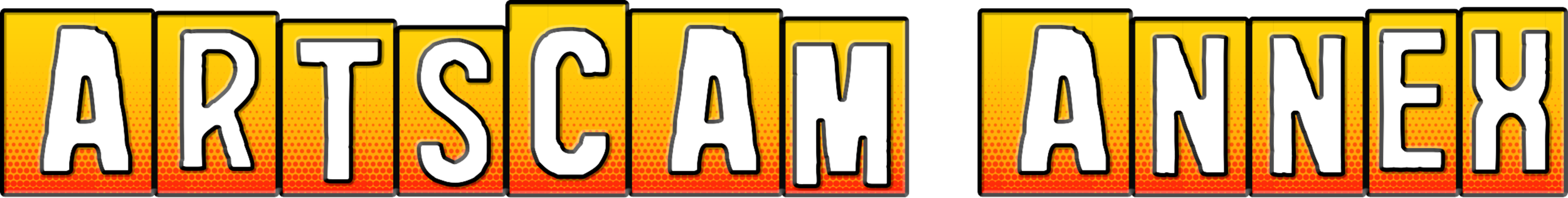"ArtsCam Annex" text in bold 3D lettering with a gradient from yellow to red, resembling comic book style.