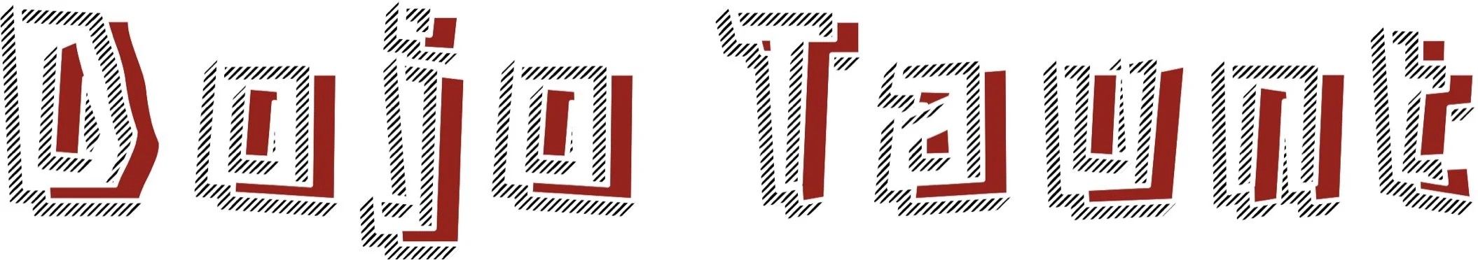 "Dojo Taunt" stylized red and black text logo