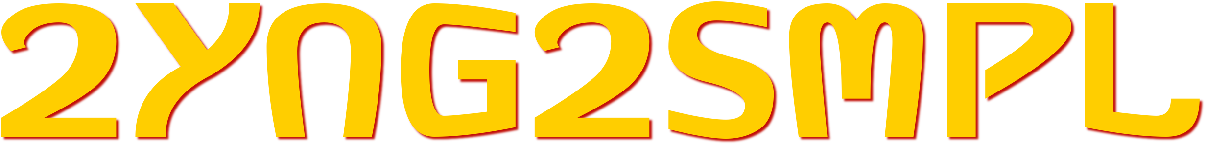Stylized text "2YNG2SMPL" in yellow with a red outline.