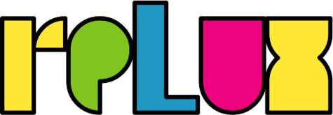 Colorful logo featuring stylized letters "reLux" in yellow, green, blue, pink, and yellow on a black background.
