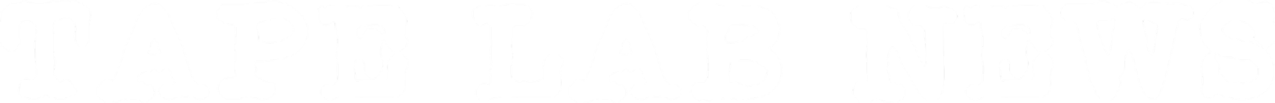 "TAPE LAB NEWS" stylized text in bold, rough-edged font on a transparent background.