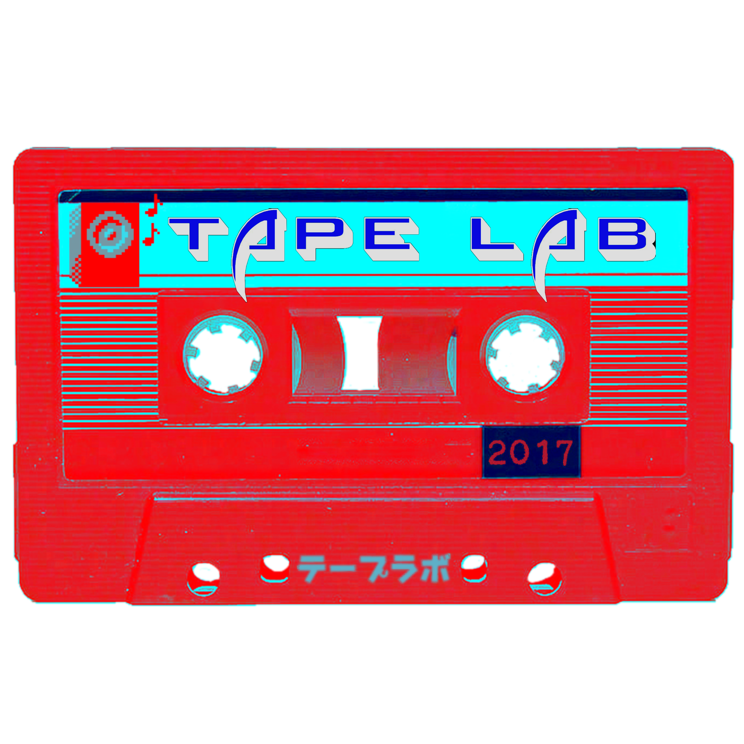 Red cassette tape labeled 'Tape Lab 2017' with Japanese text at the bottom.