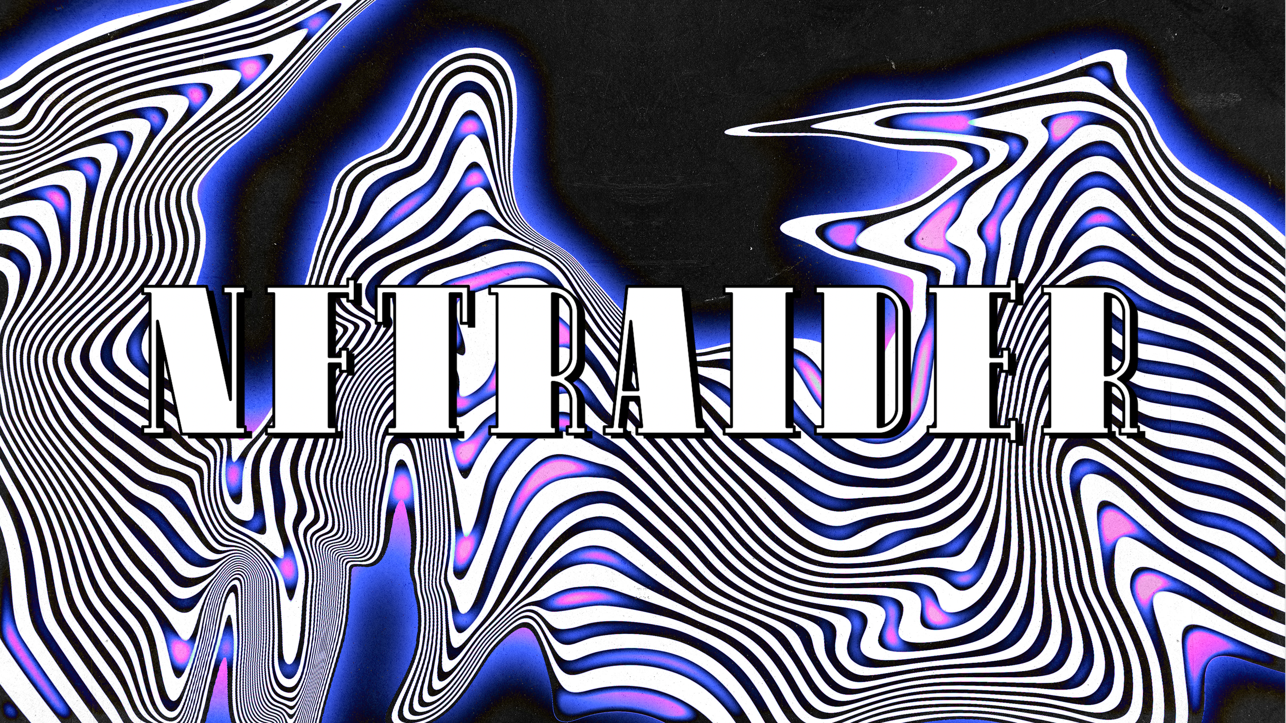 Psychedelic wavy lines background with 'NFTRAIDER' text