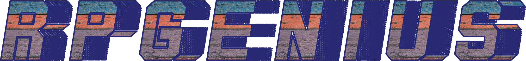 "RPGenius" text in bold, stylized font with a colorful, textured pattern.