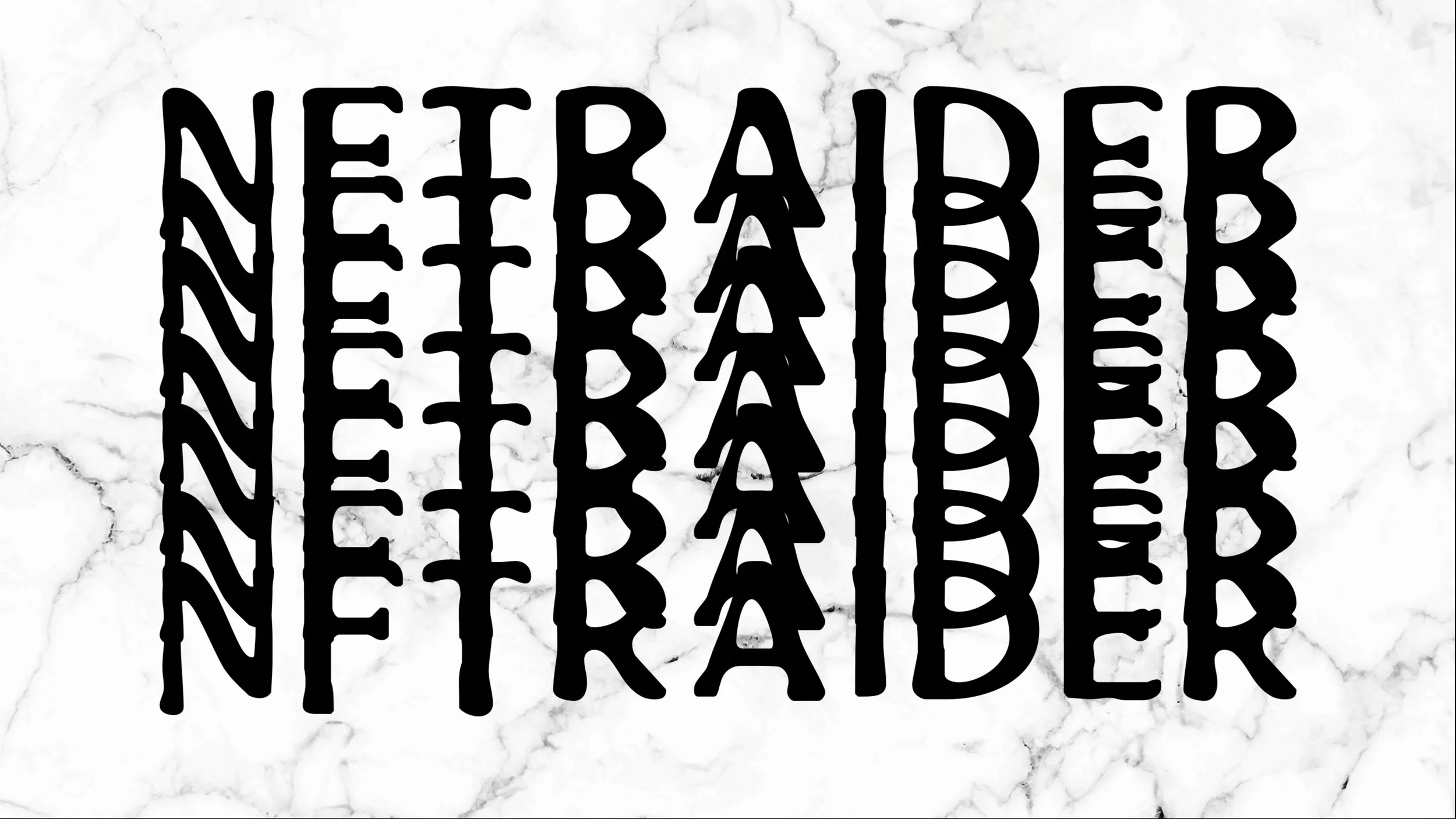 Stylized text 'NFTFRAIDER' repeated with shadow effect on marble background.
