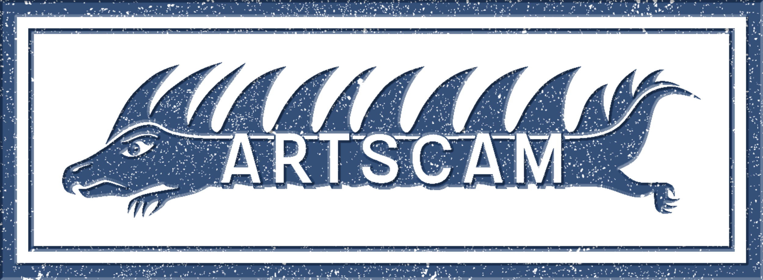 Stylized logo of a mythical creature with quills, labeled "ARTSCAM" in blue textured design.