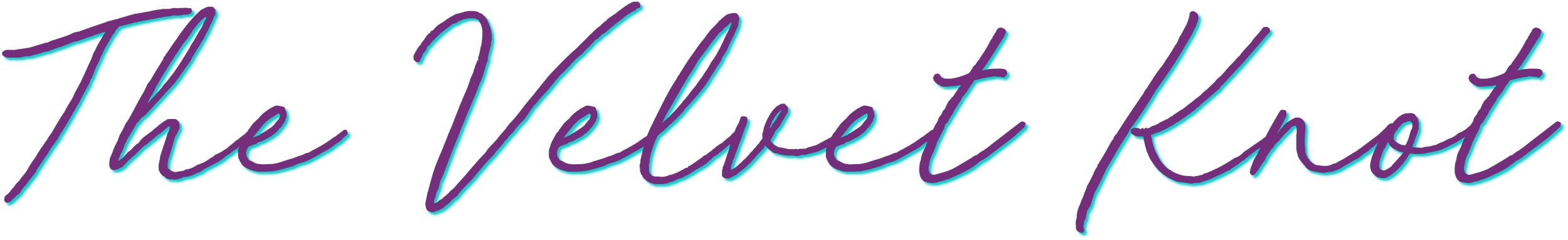 Stylized text reading 'The Velvet Knot' in cursive with teal and purple gradient.
