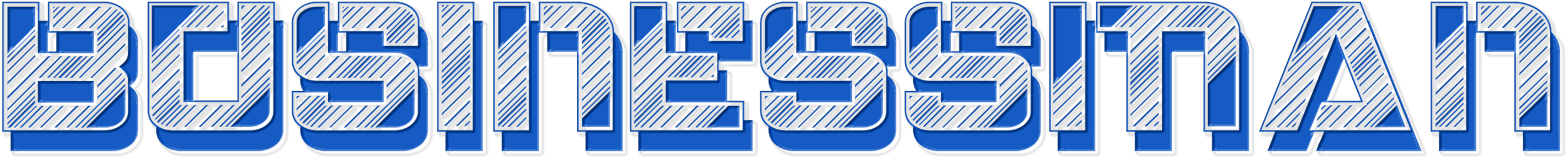 Text graphic reading "BUSINESSMAN" in bold, blue, striped letters.