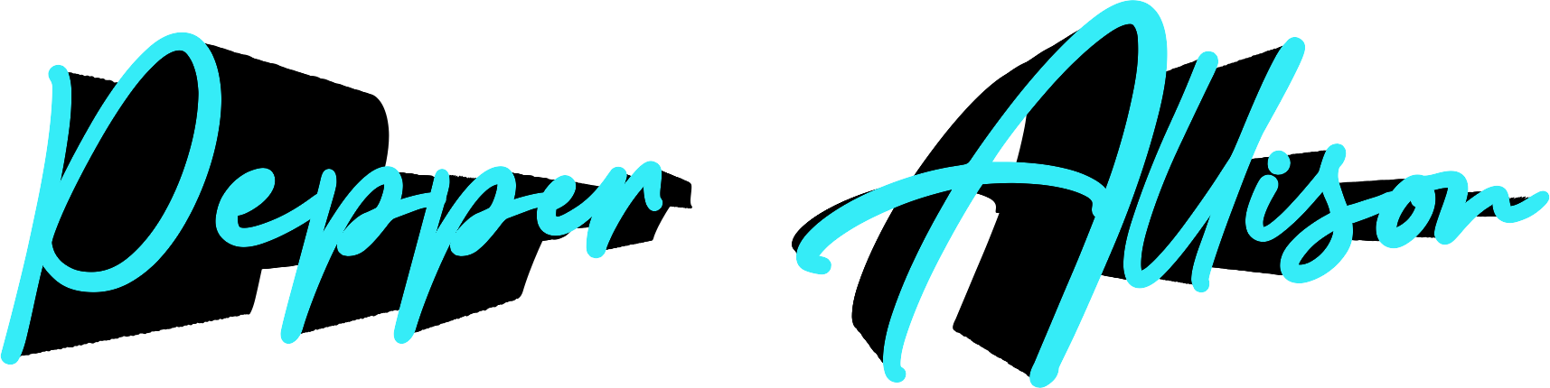 Stylized text "Pepper Allison" in turquoise with a black shadow.