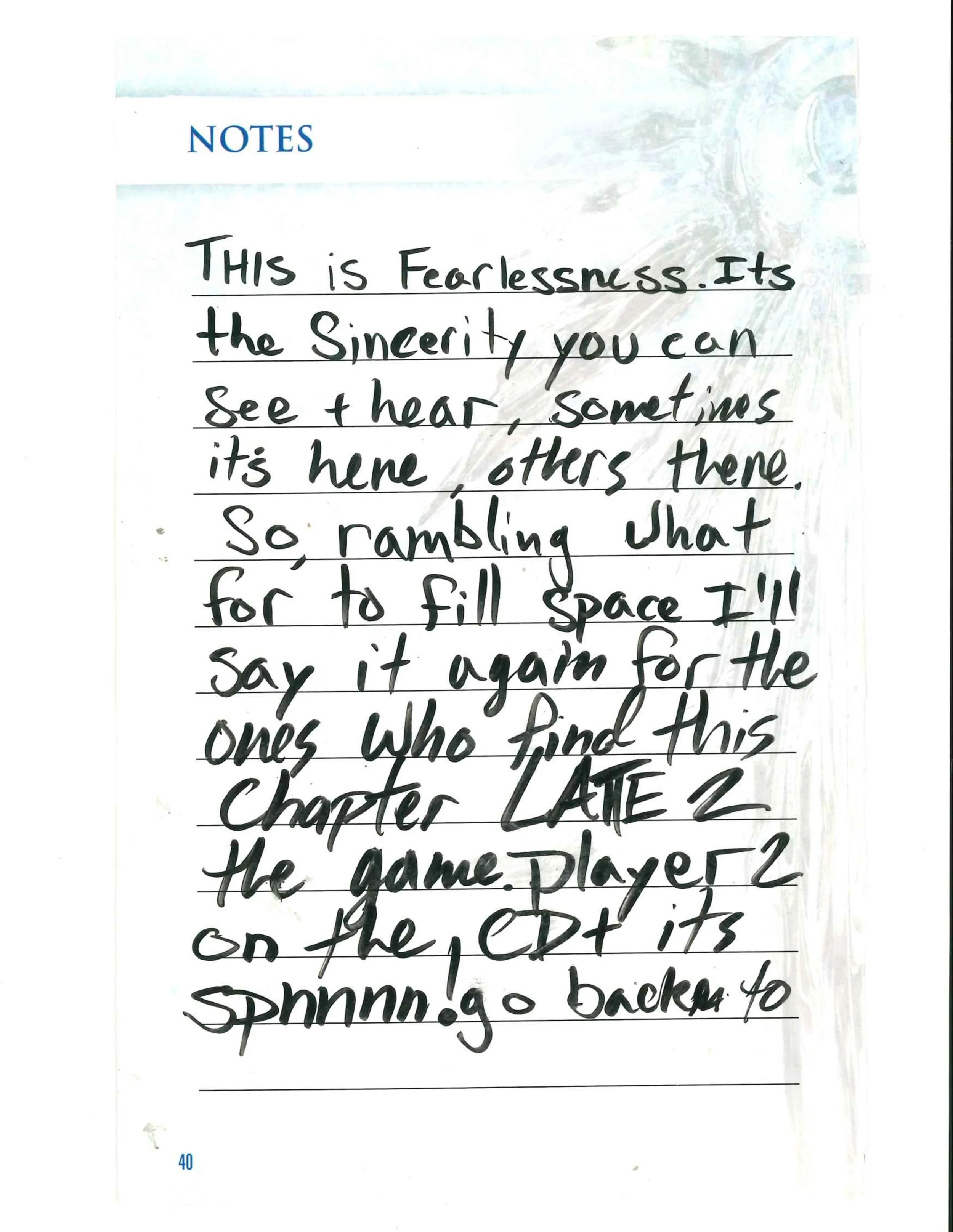 Handwritten note on lined paper labeled 'NOTES'