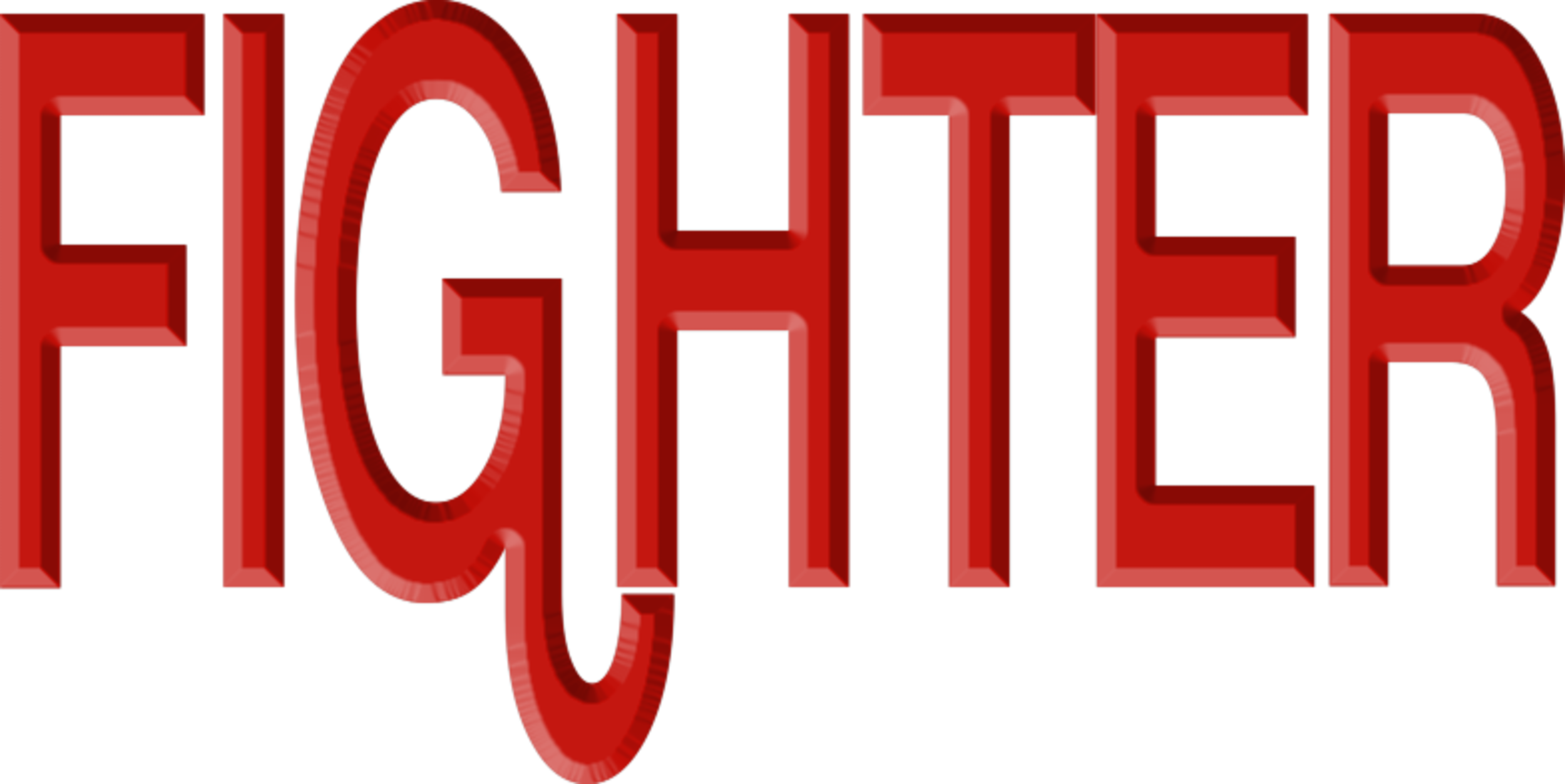 3D text saying 'FIGHTER' in red with a drop shadow effect.