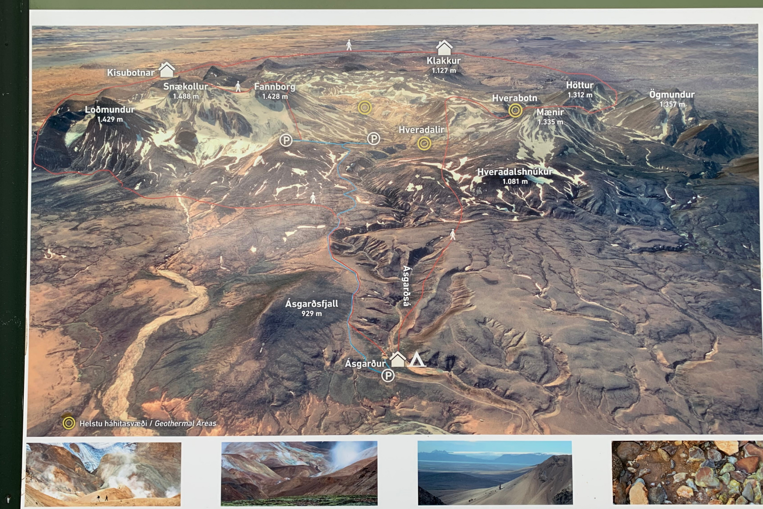 Map of hiking routes in Kerlingarfjöll and Hveradalir