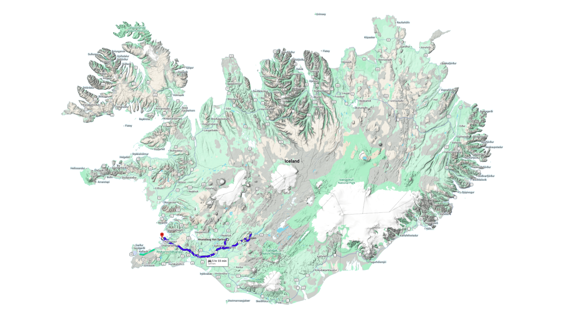 1 Map of route to Þjórsárdalur and Háifoss waterfall - with Landmannalaugar only as a addon.png
