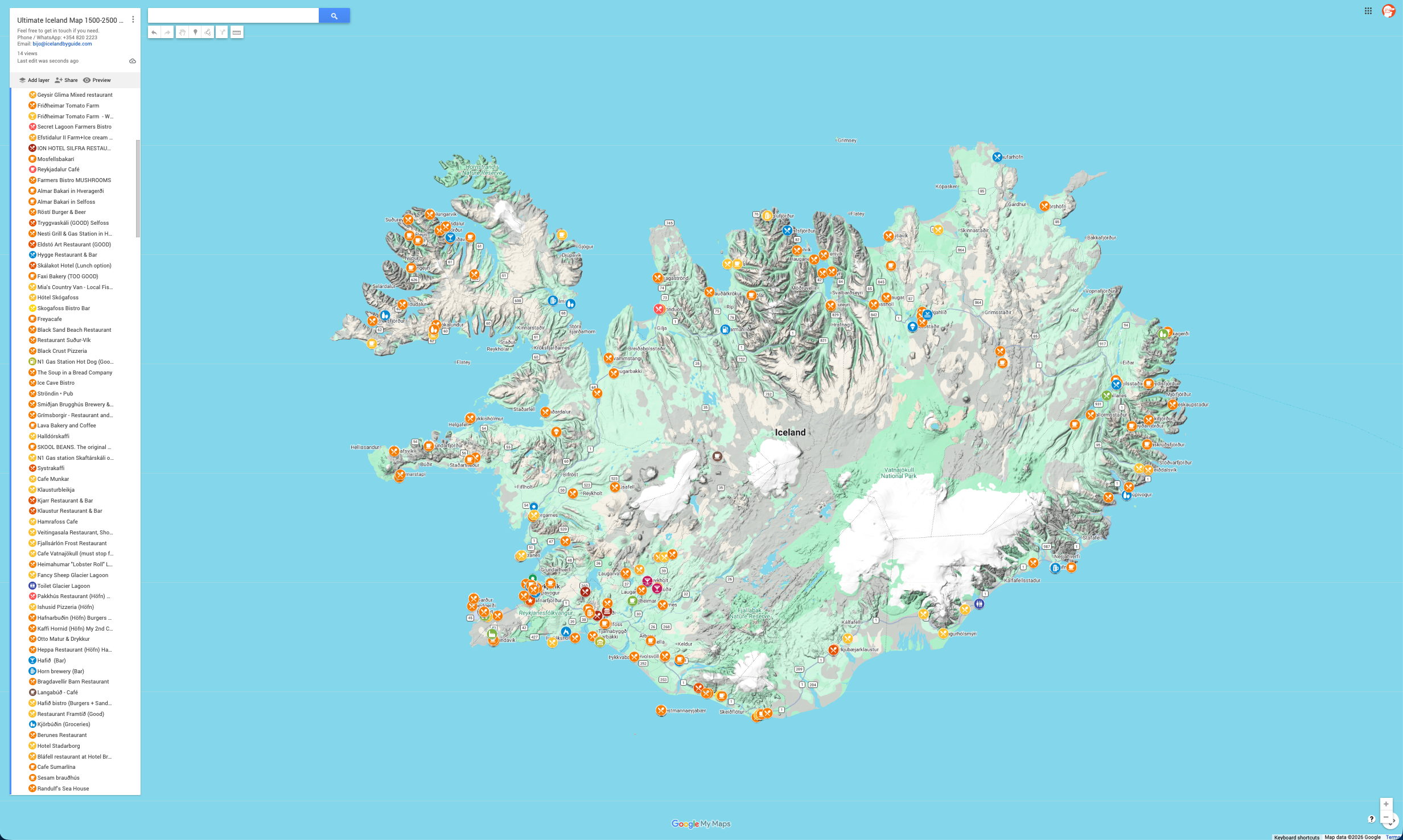 Food and coffee locations across Iceland