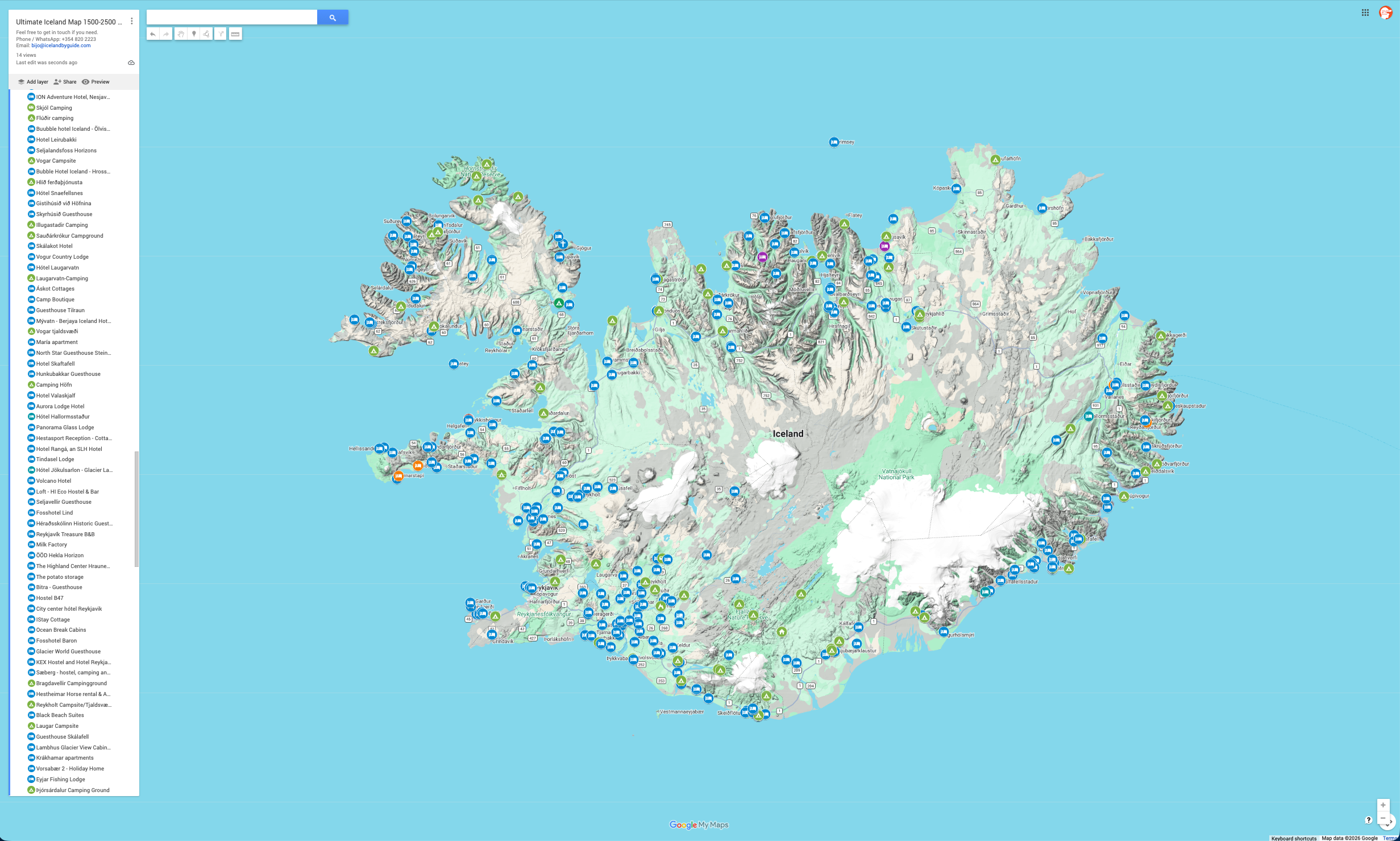 Accommodation and camping across Iceland