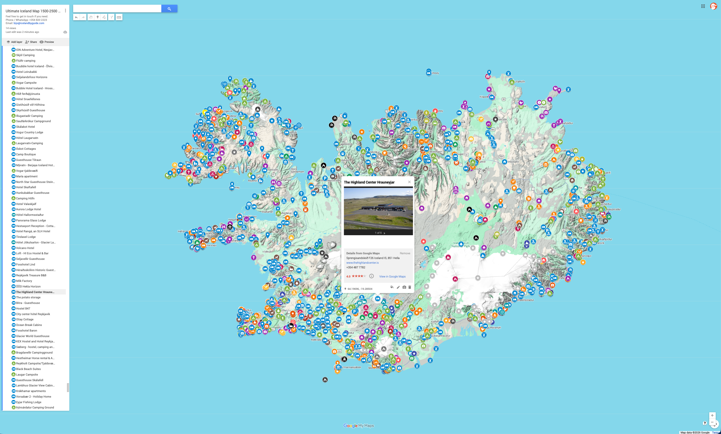 Example accommodation entry inside the Iceland Master Map
