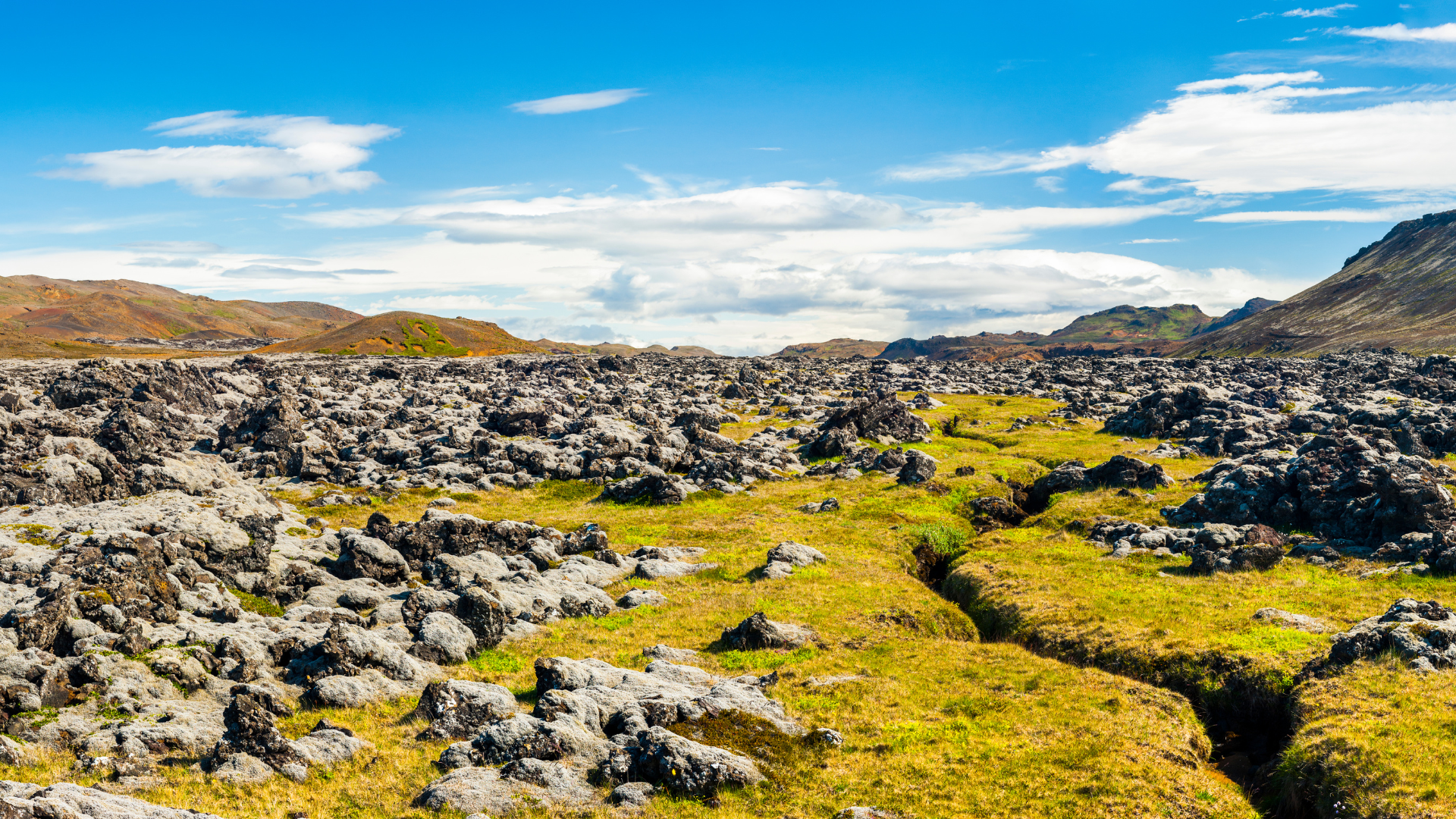 Lava fields across the Reykjanes Peninsula in Iceland
