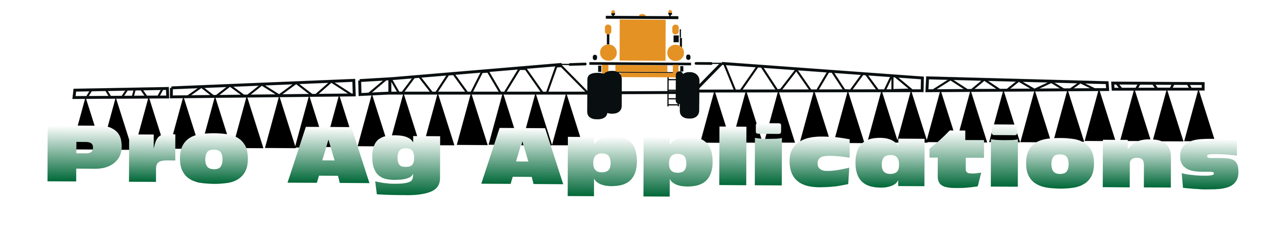 An illustration of a large tractor with a sprayer attached, extending above the text 'Pro Ag Applications' in green gradient letters.