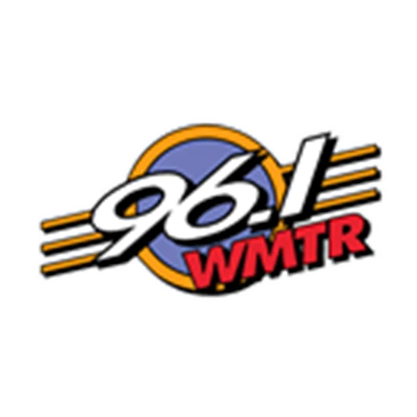 Logo of 96.1 WMTR radio station with stylized text and a circular background