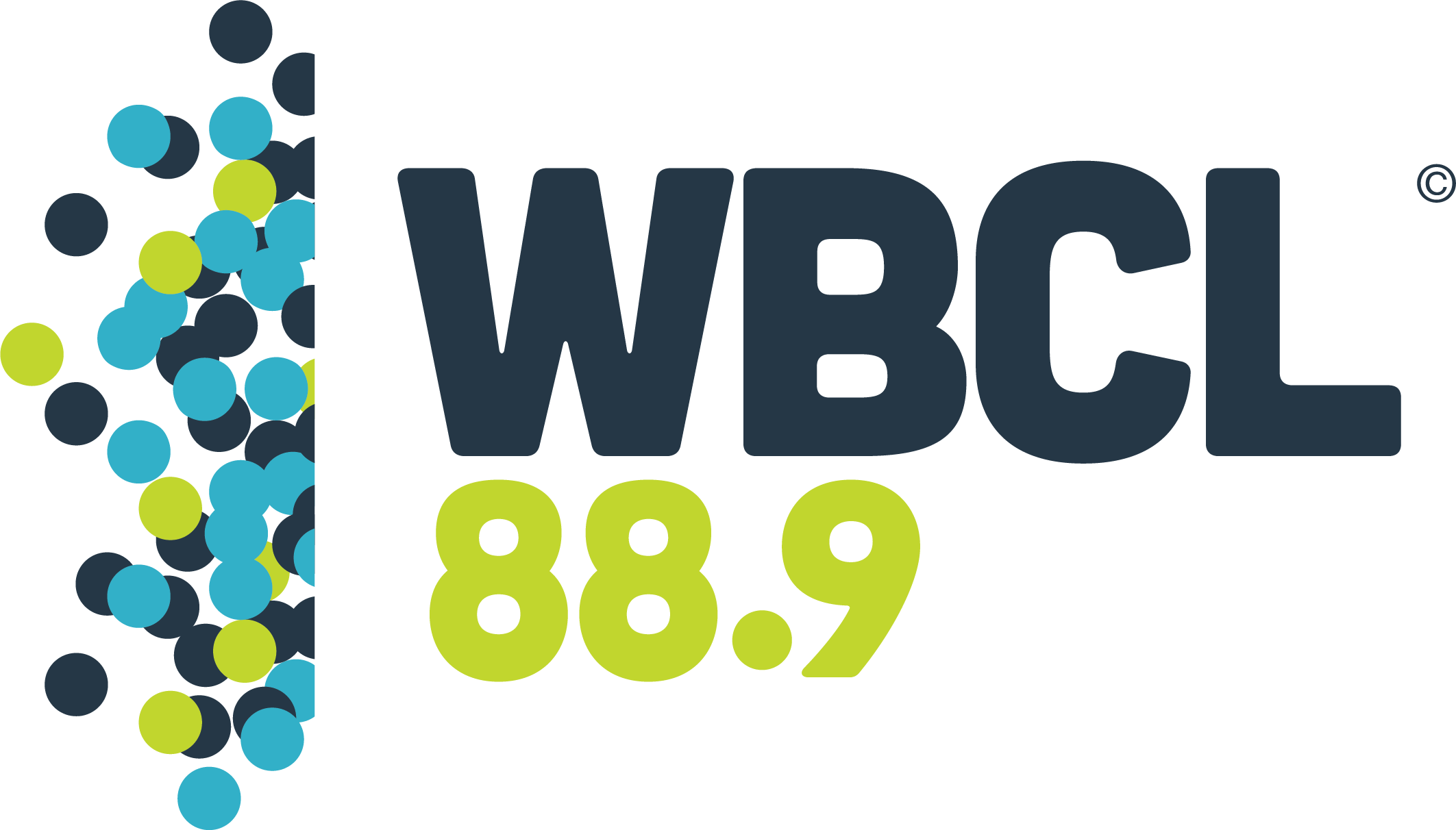Logo for WBC 89.9 with a design of blue, green, and black circles on the left and the text 'WBC 89.9' in large black and green letters on the right.