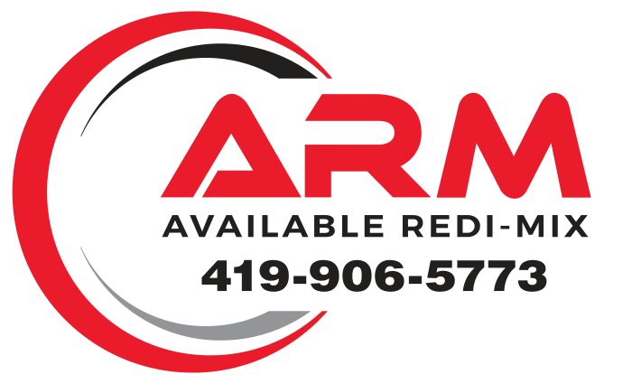 Logo for ARM with red, black, and gray curved lines, and contact information including a phone number.