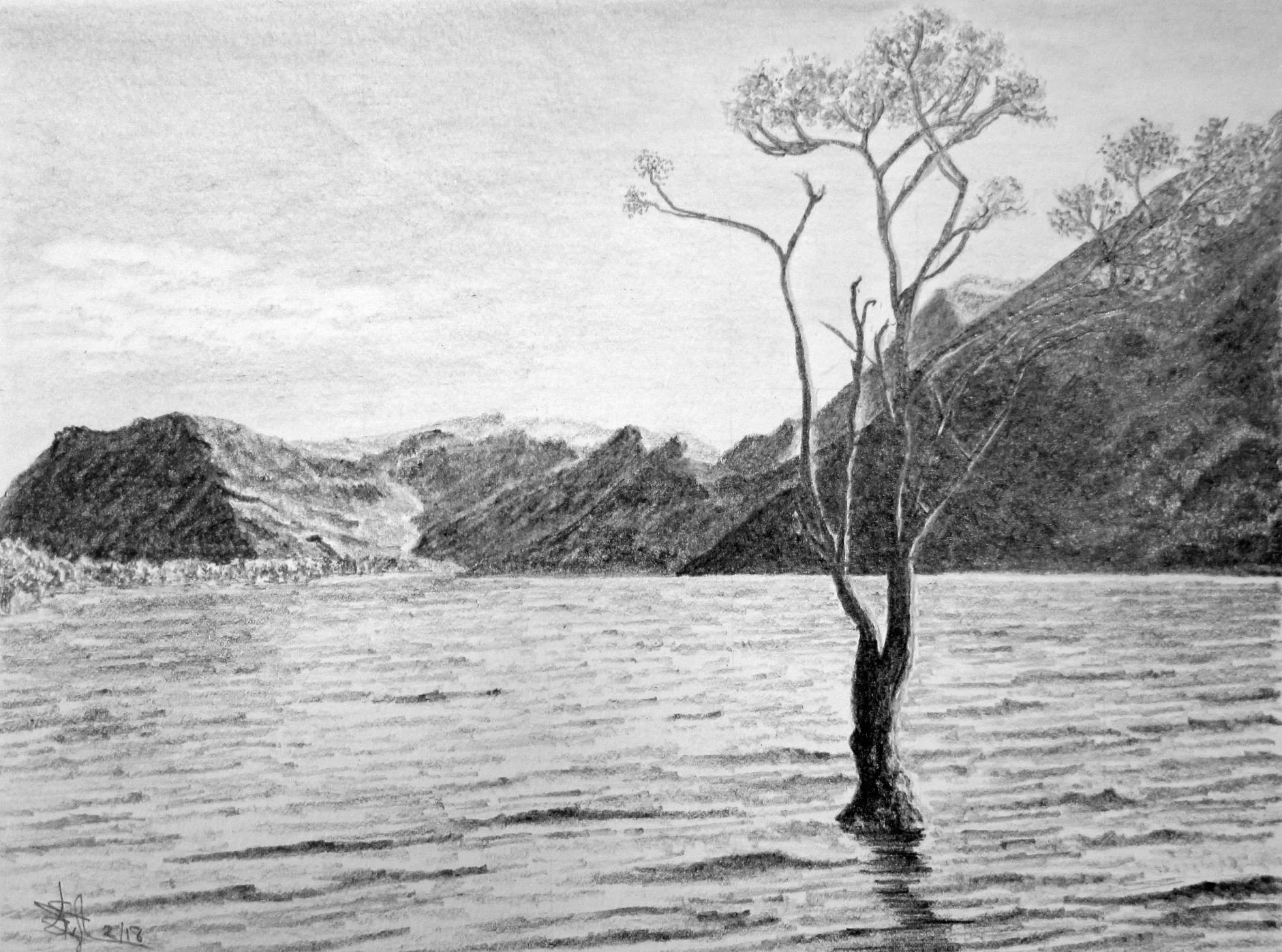 A Tranquil Lake in Pencil