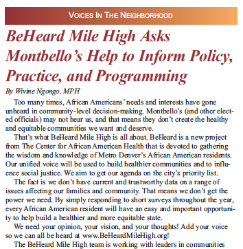 BeHeard Mile High Asks Montbello's Help to Inform Policy, Practice and Programming