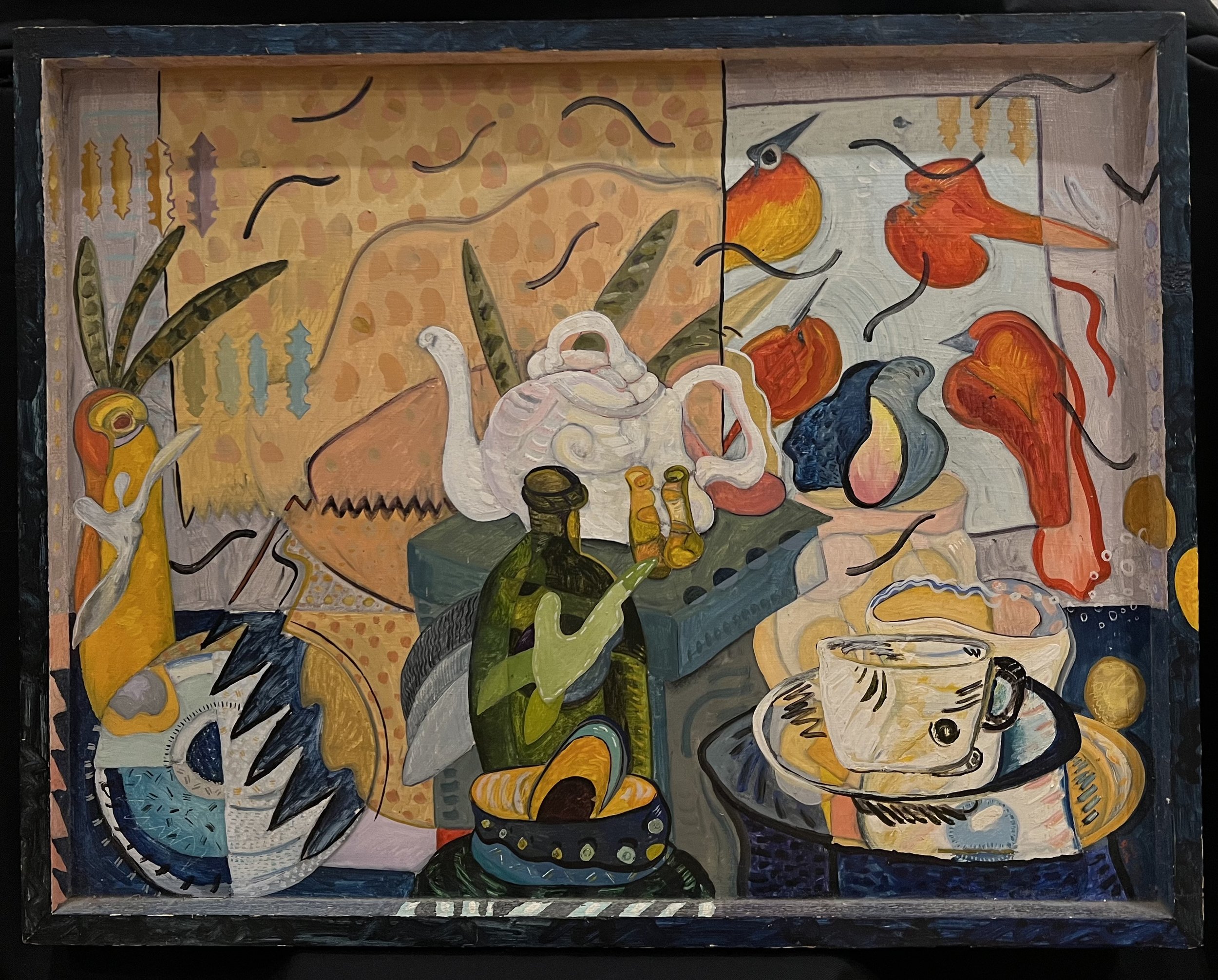 Teapot and Tanagers | 29 x 37 | 1993/1994 | acrylic on masonite | (sold)