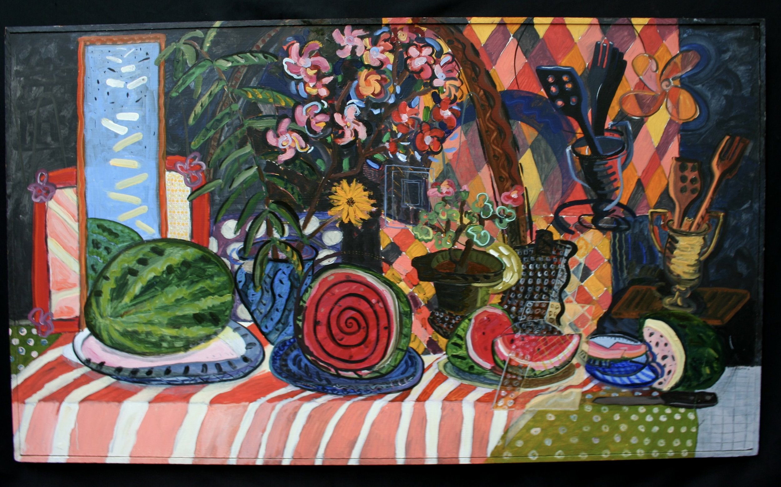 Spiral Watermelon | 1992 | 37 x 64 | acrylic on wood | 4000