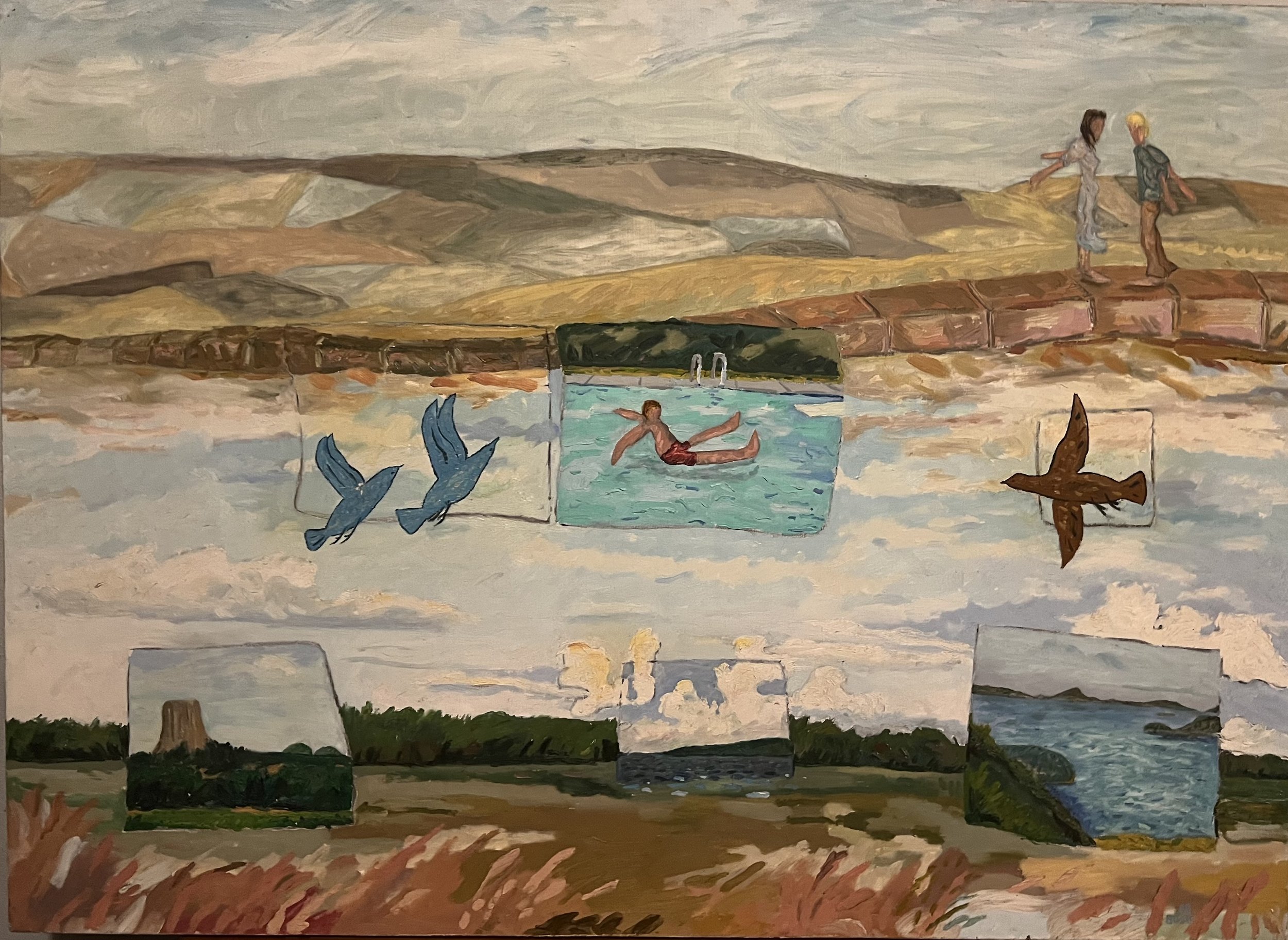 Dive #6 Etruscan Over and Under   |    1988    |           30 x 42    |    oil on canvas   |     750   |   (what is below is quite different than what we see above)- this follwing a trip to Italy and seeing Etruscan tombs and their smiling concept of