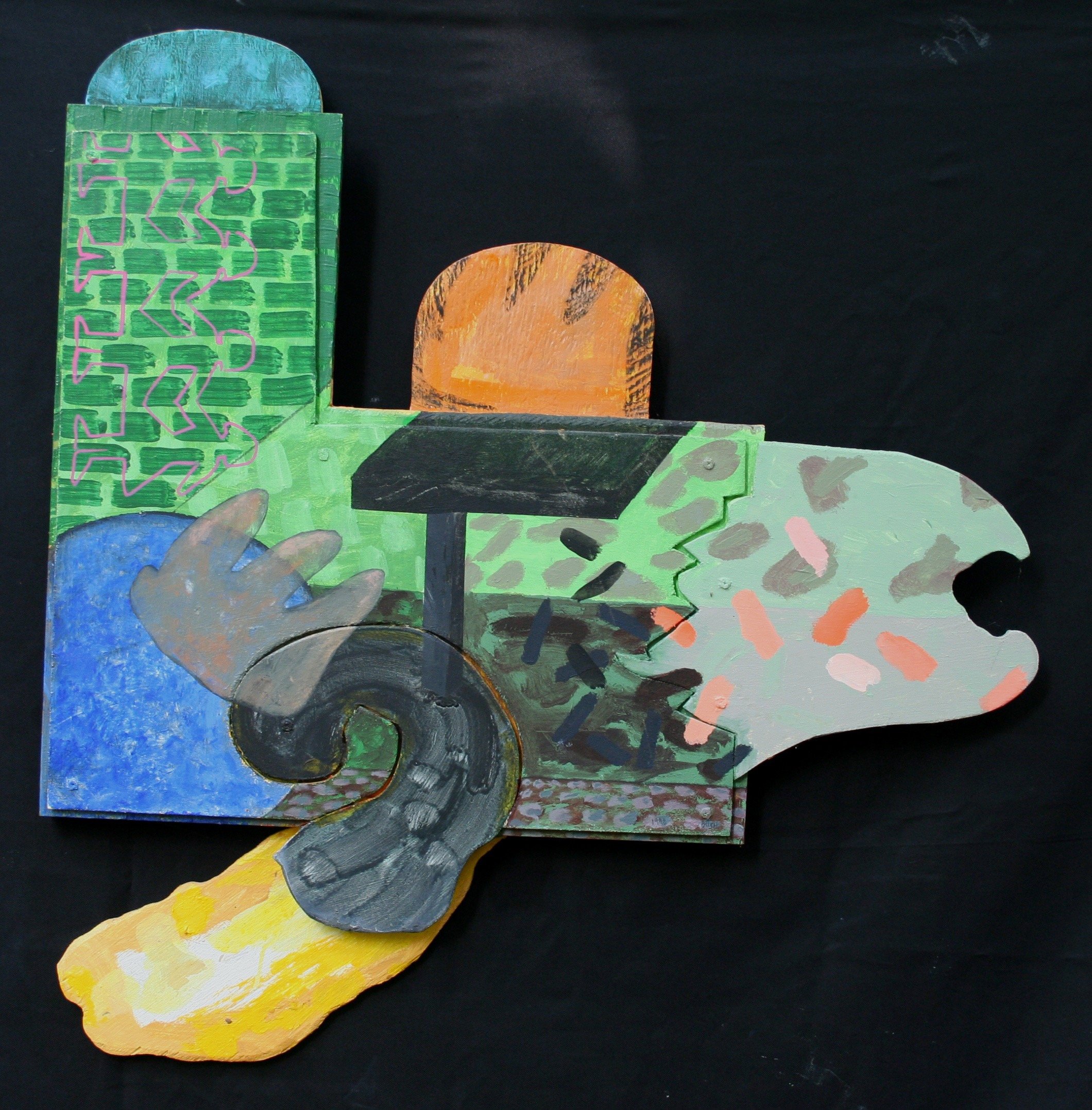 Paper Dolls | 1998 | 35 x 34 shaped- painting | Wood, Masonite and Acrylic | 300