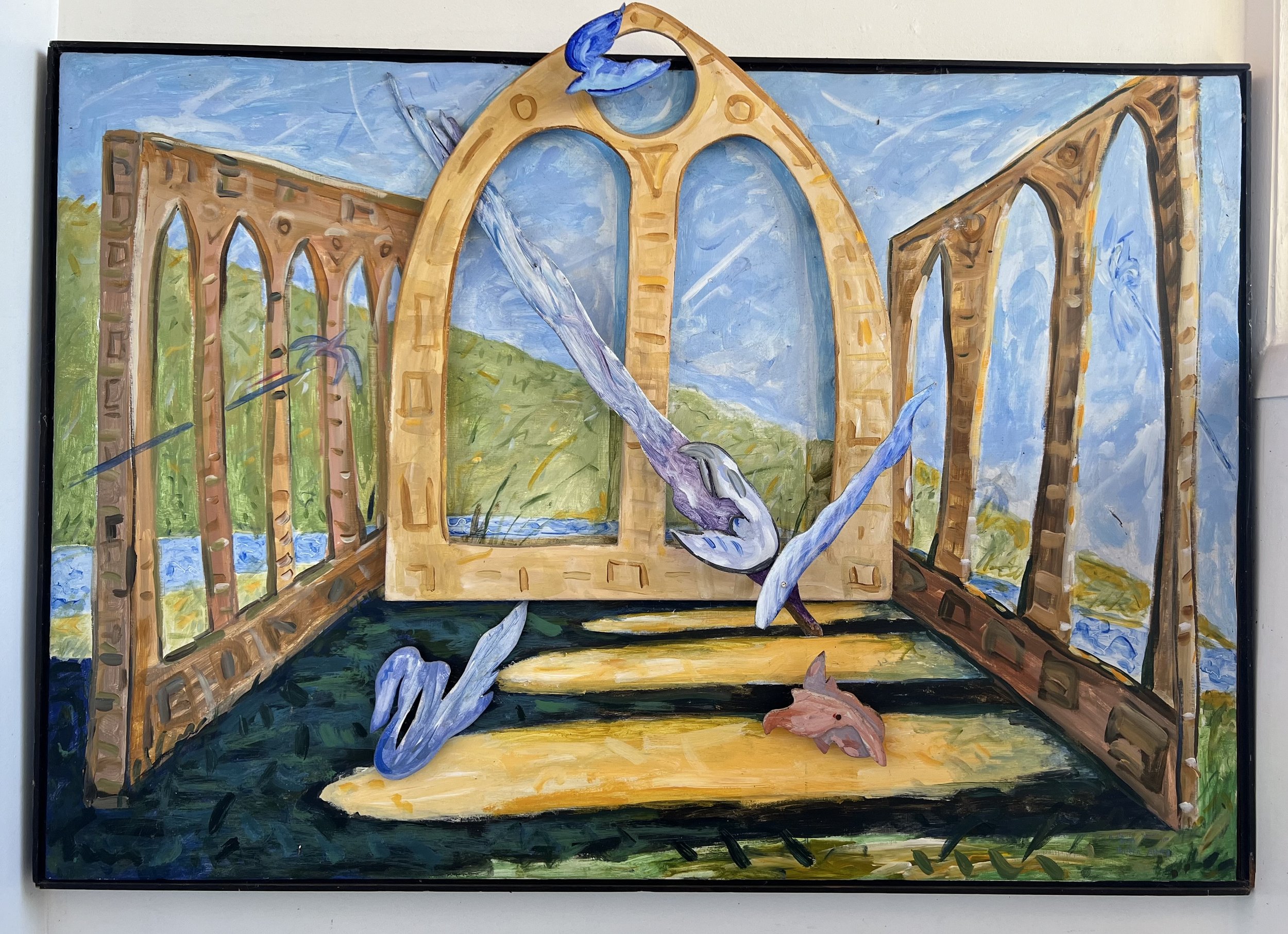 Tintern Abbey | 1990 | 36 x 49 x 8 | (having watched the swallows zoom in and out the windows destroyed by Henry VIII) | acrylic on masonite | 1000