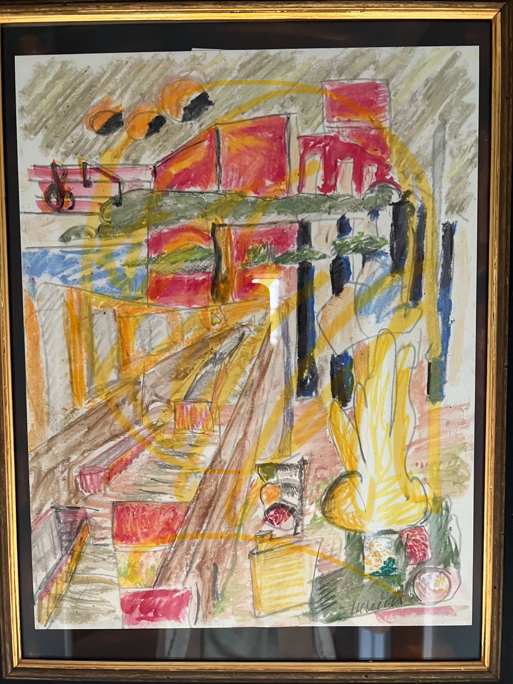 Eclipse Sonata (Philadelphia South Street Bridge with Trains Below on Eclipse Day)     |   14 x 11    |    pencil and watercolor on paper   |    100