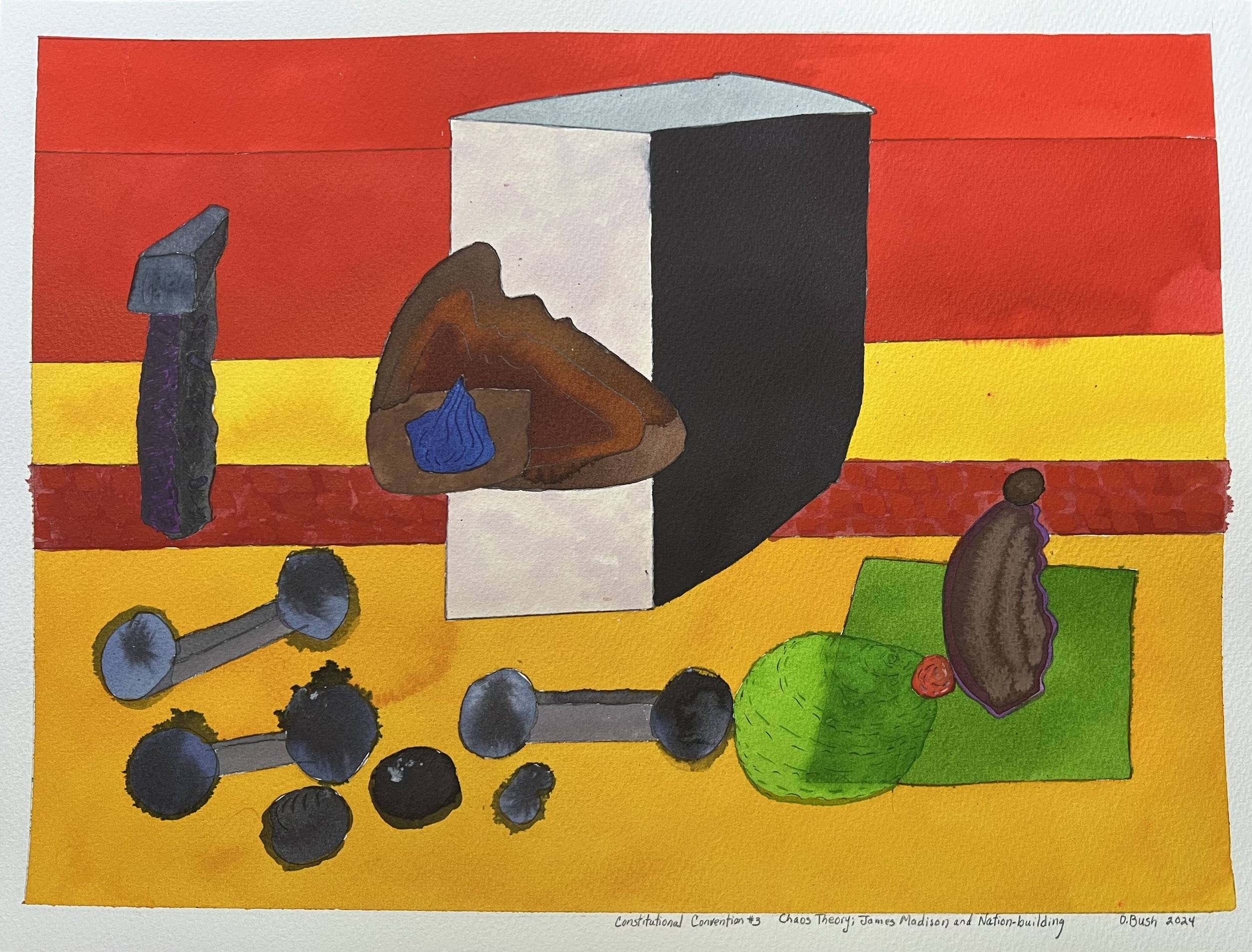 Constitutional Convention #3  Chaos Theory; James Madison and Nation-Building    |         12 x 16     | ink and watercolor on pape    |     400