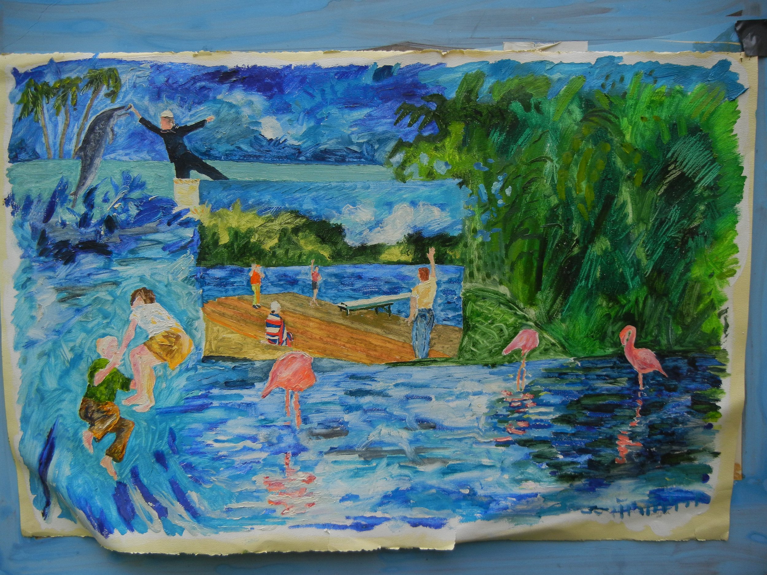 Dive  #7  Learning to Dive     |   1988    |     32 x 40 ?   |    oil on prepared paper   |    750   |   (Birchwood Lake-Mt. Lakes NJ)