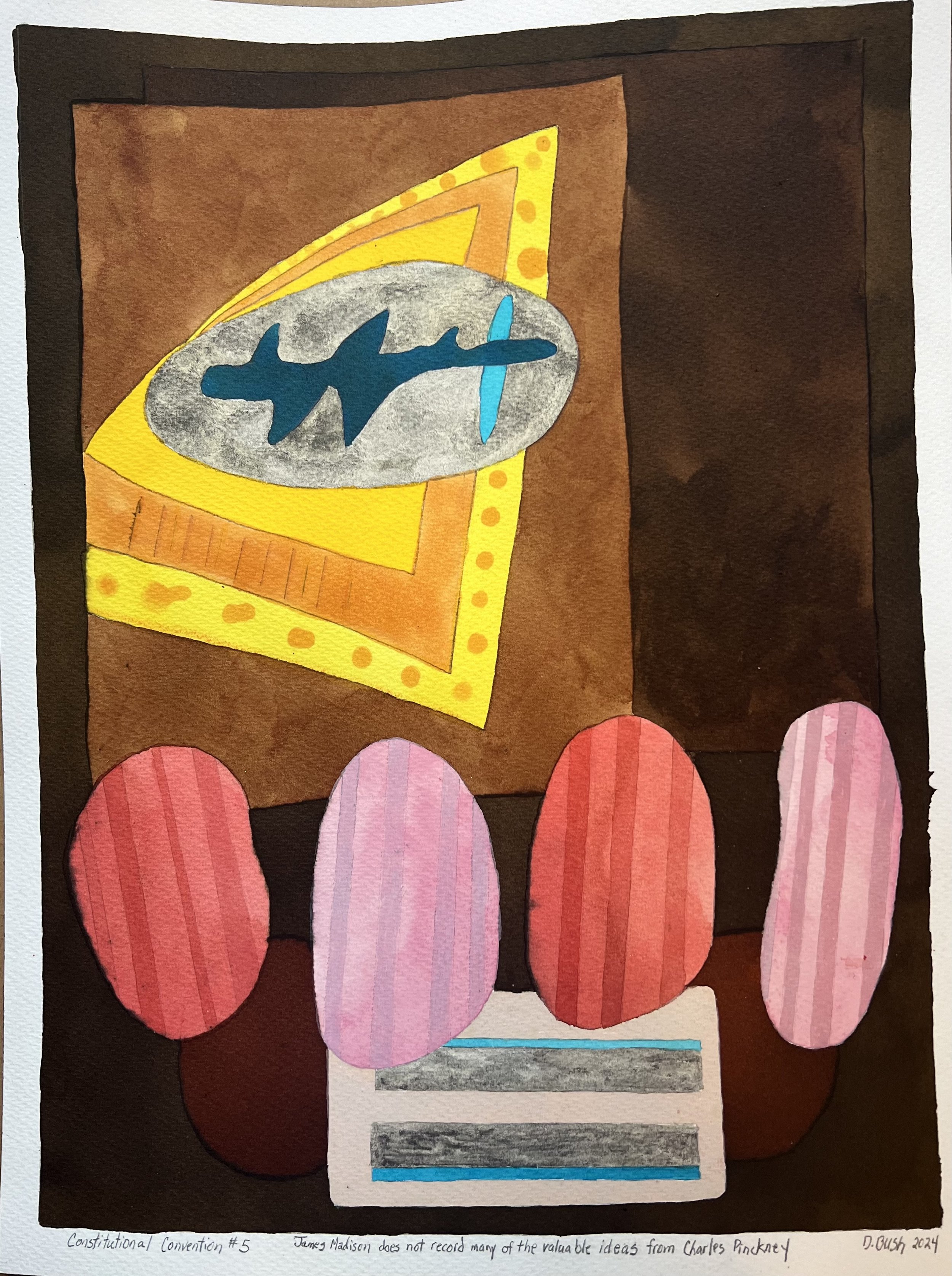 Constitutioinal Convention #5  James Madison Does Not Record Many of the Valuable Ideas from Charles Pinkney    |        16 x 12    |   watercolor on paper   |    400