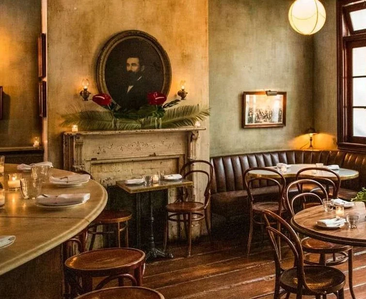 Layered decorative plaster wall finish at Maison Premiere in Williamsburg, Brooklyn, by Remont Studios & KMC Paint