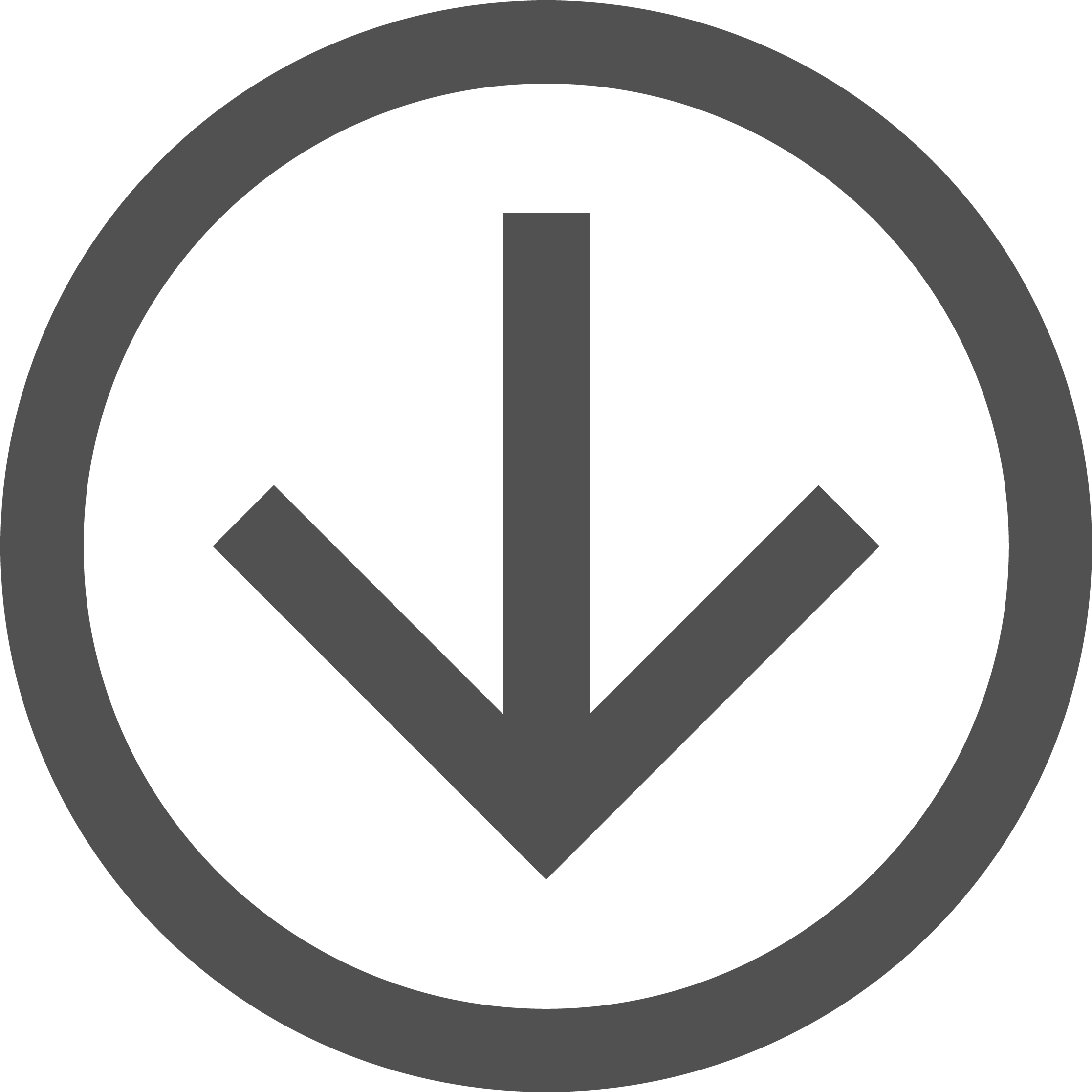 An arrow pointing downward encased in a circle, indicating downward direction or download.