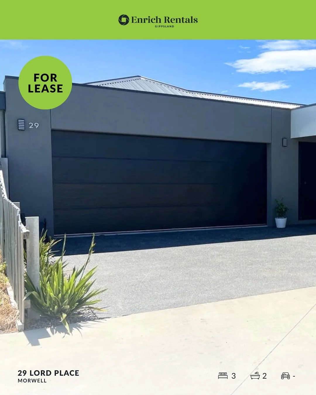 FOR LEASE — 29 LORD PLACE, MORWELL
⠀
3 Bed | 2 Bath
⠀
Don’t miss out and contact us now!
⠀
— JACINDA ASSENDER
𝐄⠀|⠀jacinda@enrichrealty.com.au
𝐏⠀|⠀(03) 5633 1946
𝐖⠀|⠀enrichrealtygippsland.com.au
⠀
⠀
⠀
𝑬𝒏𝒓𝒊𝒄𝒉𝒊𝒏𝒈 𝑳𝒊𝒇𝒆