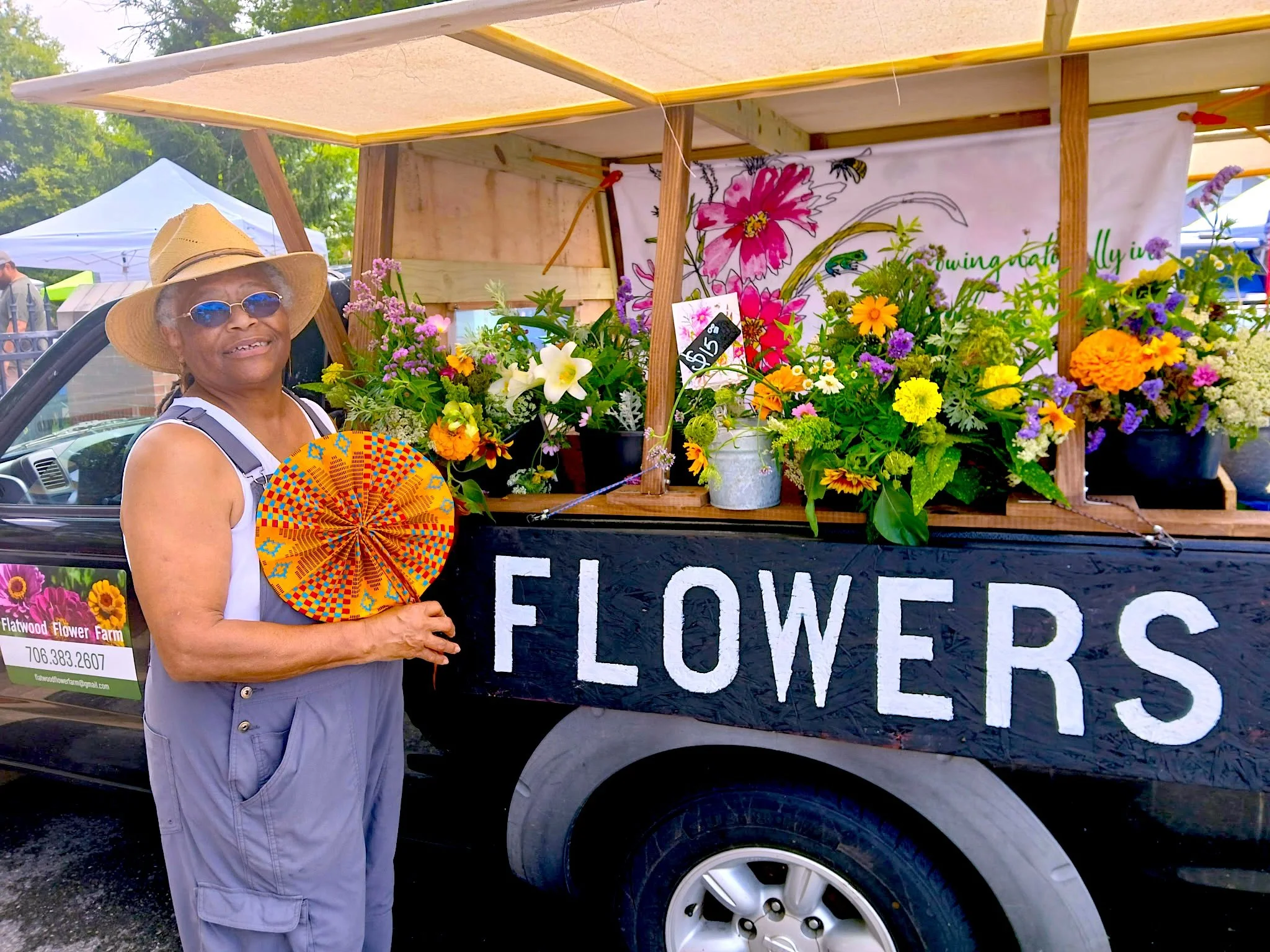 Our flower truck displaying our market bouquets.