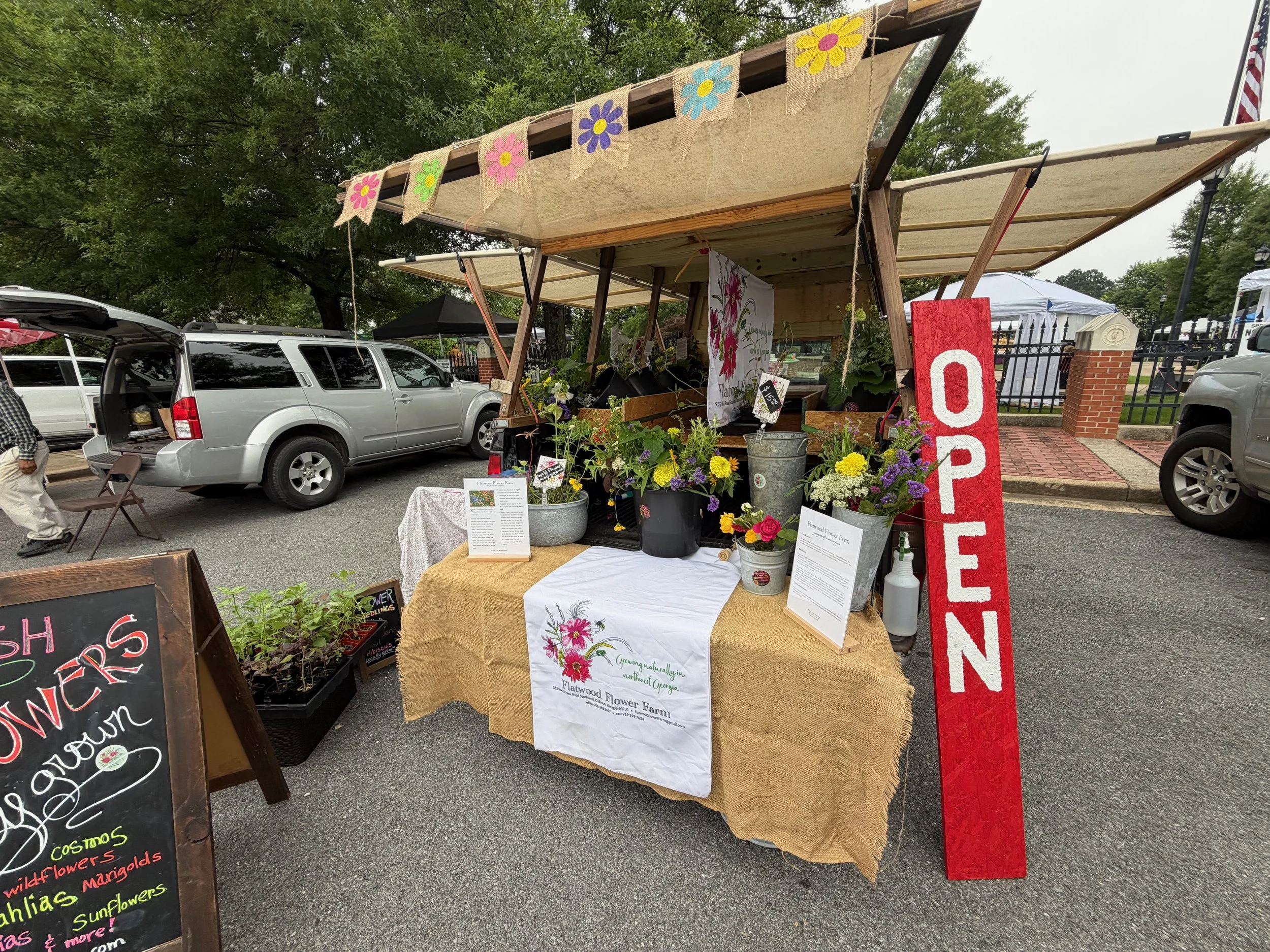 Our flower truck open at the farmers' market.