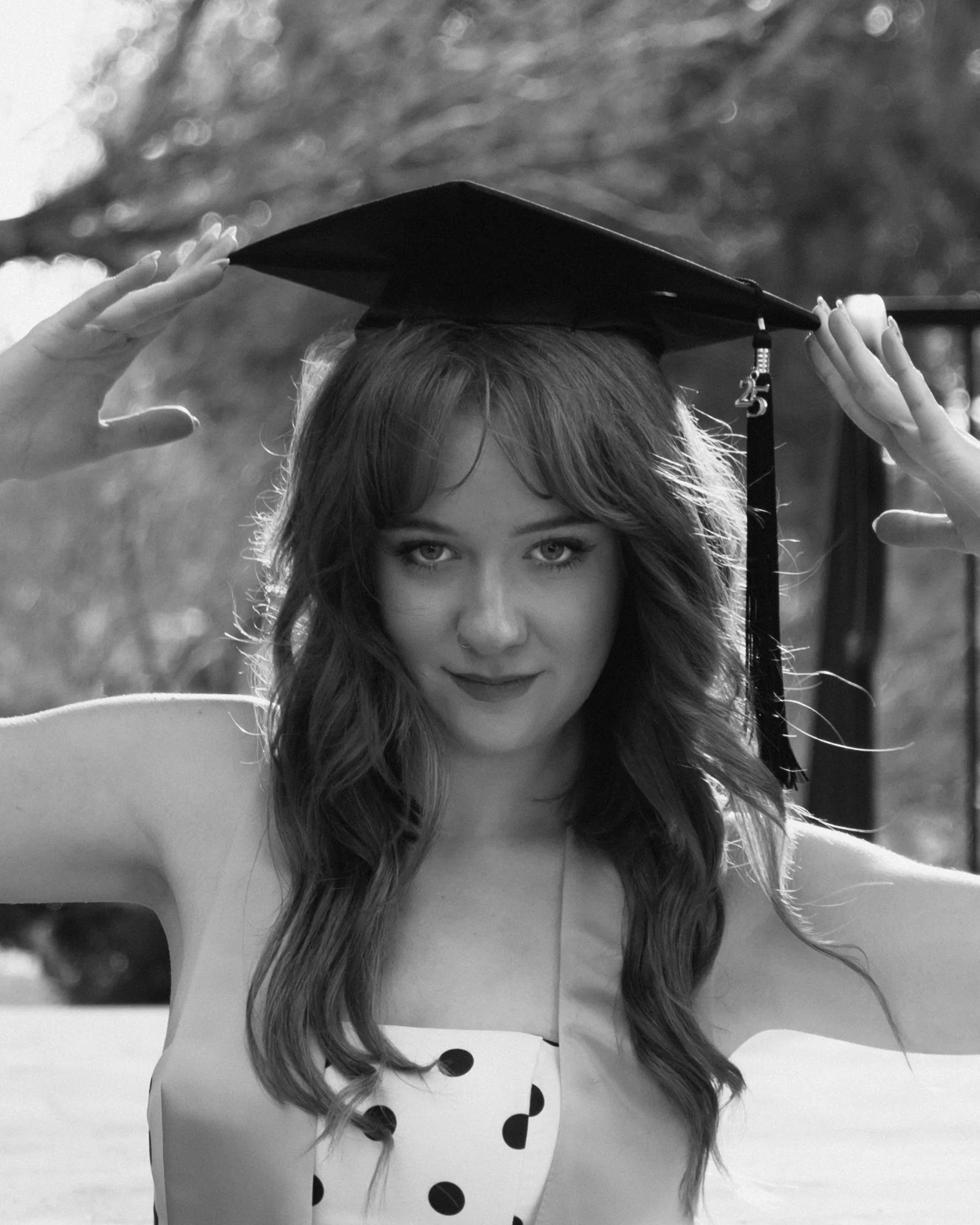 blacka nd white portrait of a graduation photo at idaho state